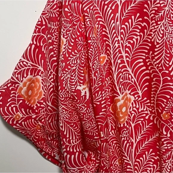 BeachGold Flowy flattering red Floral short sleeve elasticized drawstring Romper - Picture 7 of 12